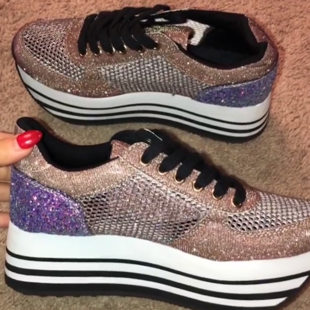 Sparkle platform tennis shoes